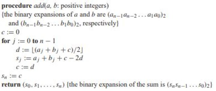 Addition of Binary Integers Pseudocode
