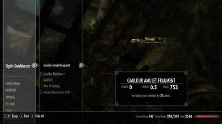 Cannot pickup Gauldur amulet fragment in Geirmund's Hall
