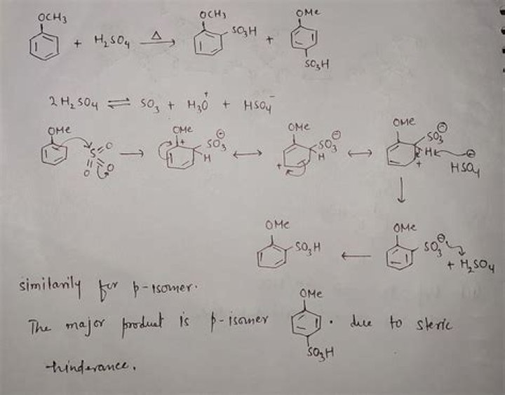 Does anisole react with sulfuric acid?
