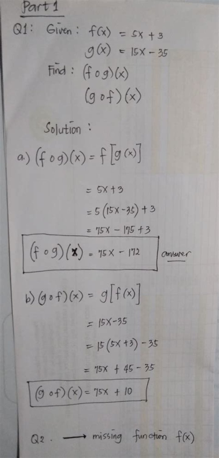 find g(x) given f(x) and the composition (g o f)(x)