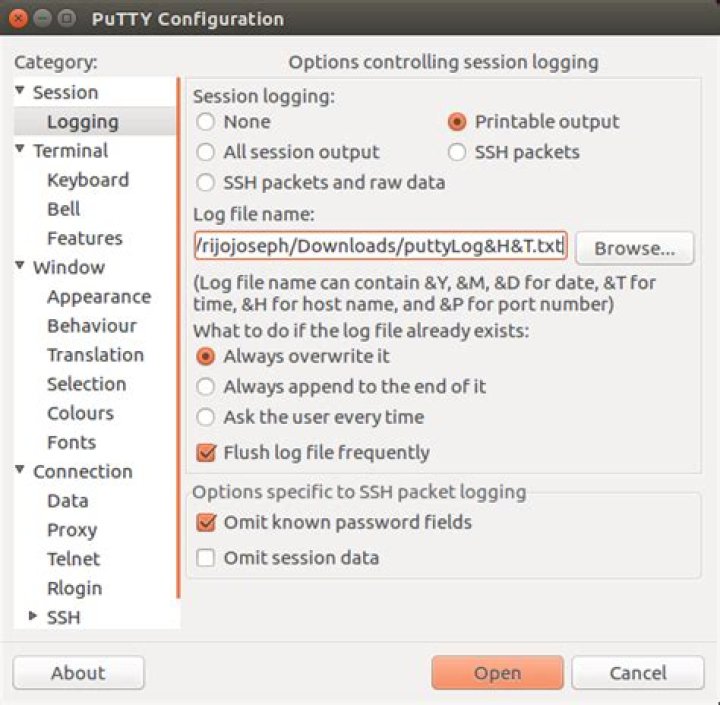 How do I copy text from PuTTY to another window?