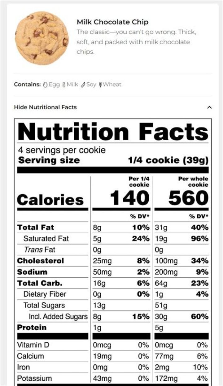 How many calories in a chocolate chip cookie?