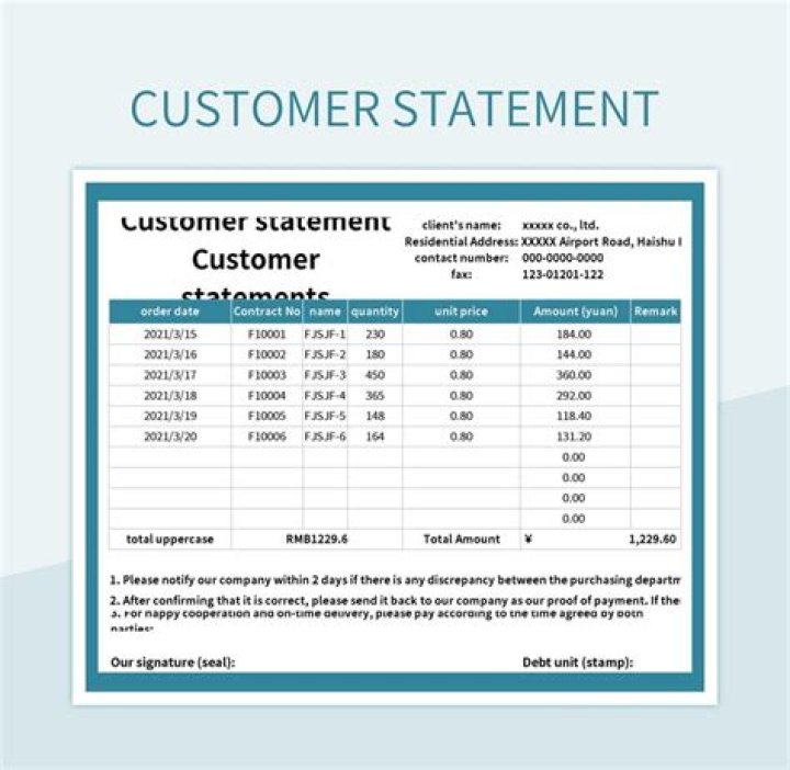 In myob what does a customer statement show?