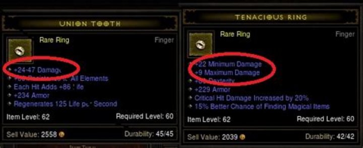 What is the difference between +x-y Damage and +x Minimum Damage + y Maximum Damage?