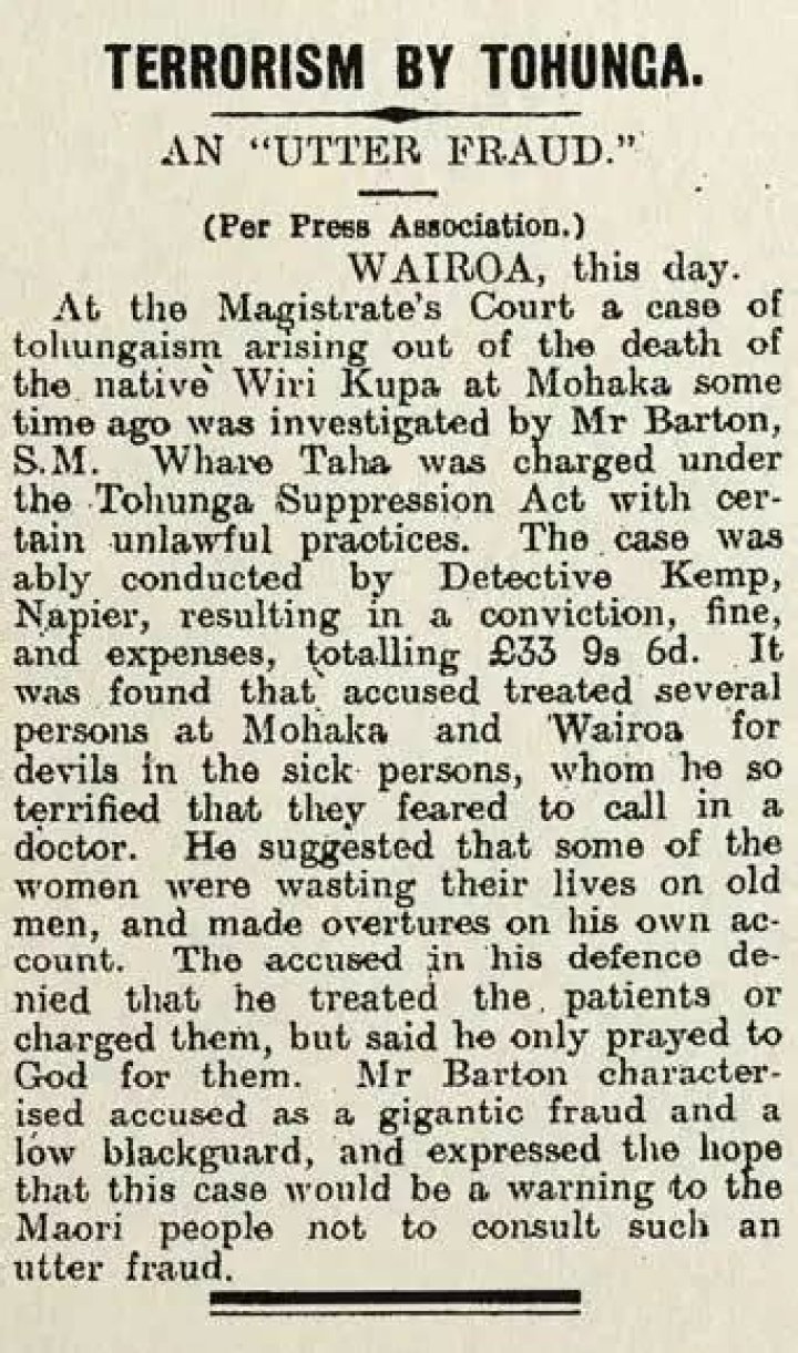 When was the tohunga suppression act repealed?