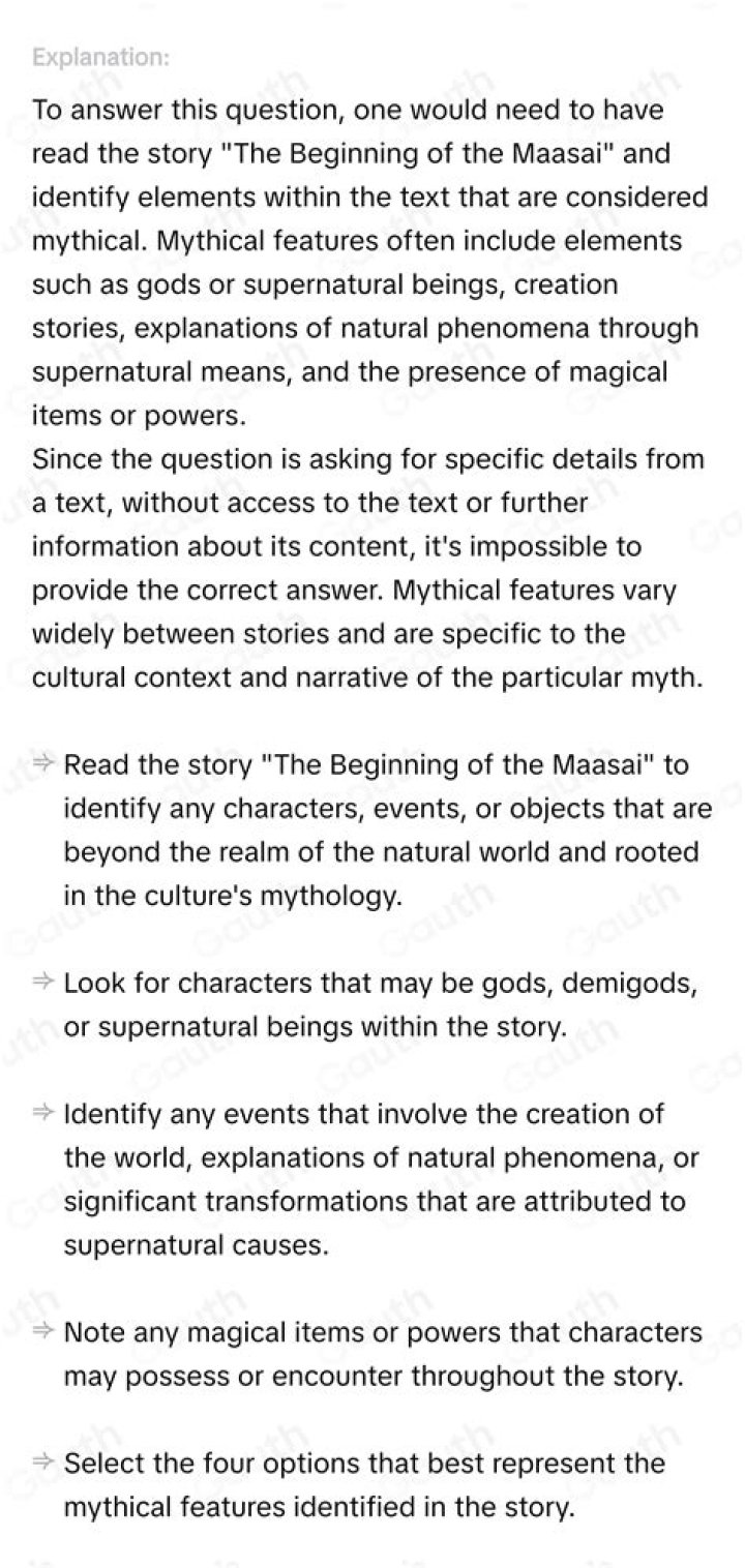 Which mythical features are present in the beginning of the maasai?